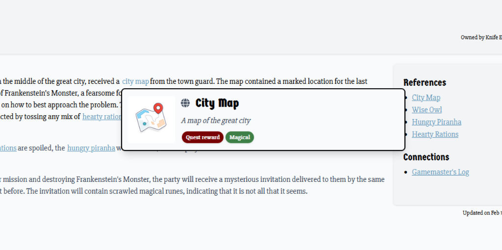 A user hovering their cursor over a link to reveal a connection to another page.